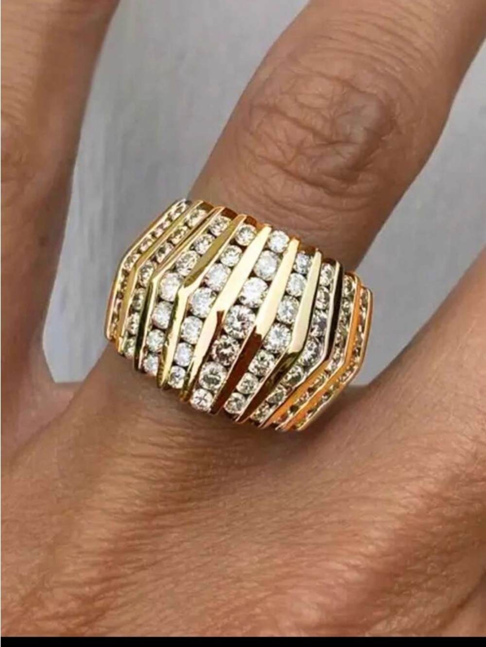 Golden Multi Rows, Cubic Zirconia Band Ring - Elegant Statement Ring